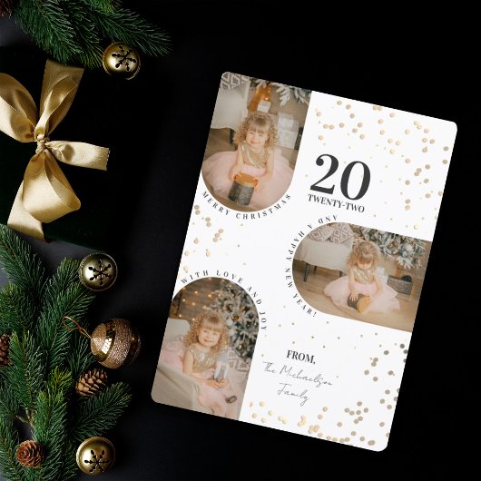 Cartes Pour Fêtes Annuelles Green Gold Confetti Arch Famille Photos Noël H