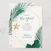 Cartes Pour Fêtes Annuelles Green & Gold Palm Tree Plage tropicale Nouvel An (Devant / Derrière)