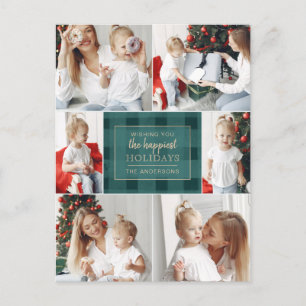 Cartes Pour Fêtes Annuelles Green Gold Plaid non traditionnel Collage photo