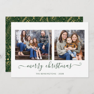 Cartes Pour Fêtes Annuelles Green Gold Simple Script Joyeux Noël Photo