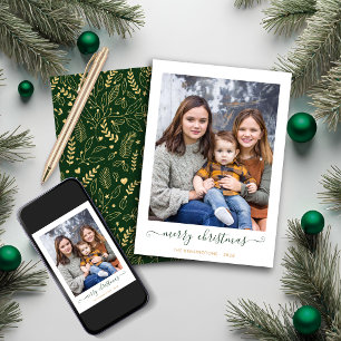 Cartes Pour Fêtes Annuelles Green Gold Simple Script Joyeux Noël Photo