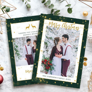 Cartes Pour Fêtes Annuelles Green Gold Sparkle Joyeux Noël 2 Photo