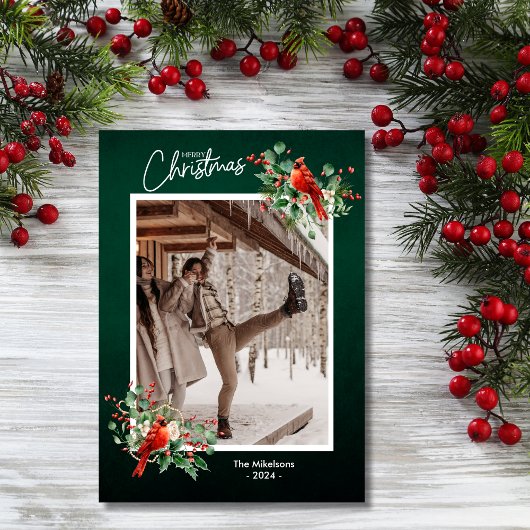 Cartes Pour Fêtes Annuelles Green Holly Berries Joyeux Noël Photo
