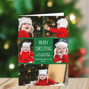 Cartes Pour Fêtes Annuelles Green Joyeux Noël Photo Collage mignon plié