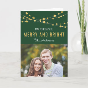 Cartes Pour Fêtes Annuelles Green Lights Faux Gold Merry et Bright Photo