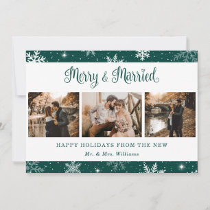 Cartes Pour Fêtes Annuelles Green Married Newlyly Snowflake Photo