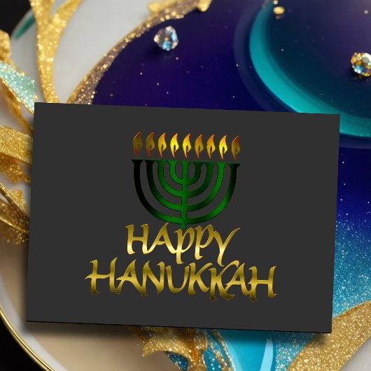 Cartes Pour Fêtes Annuelles Green Menorah Flames Happy Hanoukka Card