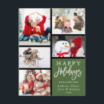 Cartes Pour Fêtes Annuelles Green Modern 5 Photo Collage Noël<br><div class="desc">Noël moderne | Carte postale de vacances est inspirée par "Piet Mondrian" "Composition" oeuvre d'art abstraite avec 5 photos. Envoyez un accueil de vacances à votre famille et à vos amis.</div>