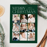 Cartes Pour Fêtes Annuelles Green Modern Christmas 9 Photo Collage<br><div class="desc">Carte photo moderne de Noël avec "Joyeux Noël" affichée en haut du design en lettres blanches tendance avec un arrière - plan vert. Un collage photo de 9 photos est présenté ci-dessous dans une mise en page en grille. Personnalisez la carte de Noël multiphoto avec votre nom de famille. La...</div>