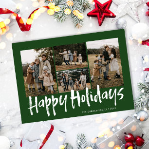 Cartes Pour Fêtes Annuelles Green Modern Lettering Quatre Photo Happy
