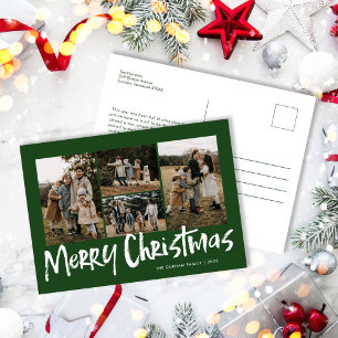 Cartes Pour Fêtes Annuelles Green Modern Letting Cinq Photo Joyeux Noël