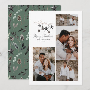 Cartes Pour Fêtes Annuelles Green moderne élégant script Noël multi photo