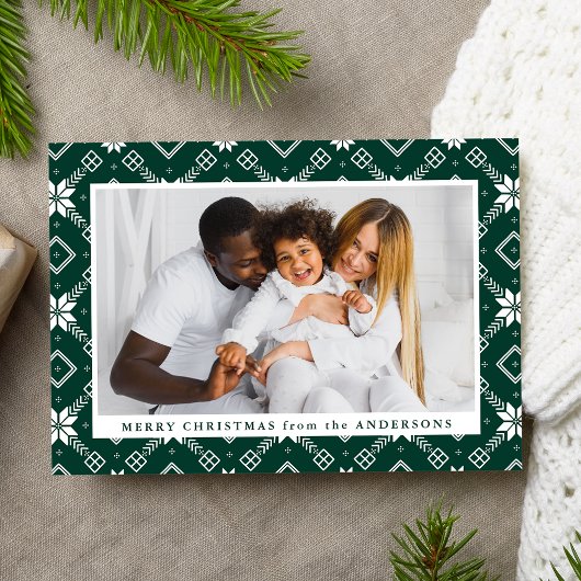 Cartes Pour Fêtes Annuelles Green Nordic Snowflake Motif Photo