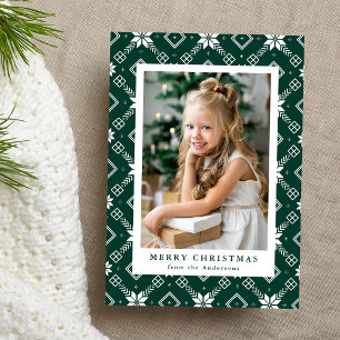 Cartes Pour Fêtes Annuelles Green Nordic Snowflake Motif Photo