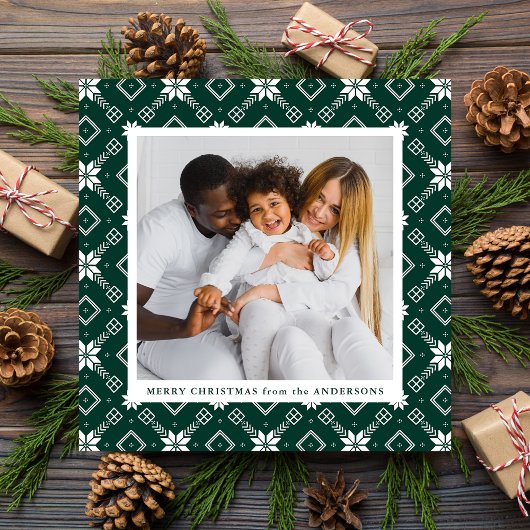 Cartes Pour Fêtes Annuelles Green Nordic Snowflake Pattern Photo