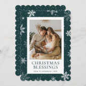 Cartes Pour Fêtes Annuelles Green Photo Snowflake Snow Christian (Devant / Derrière)