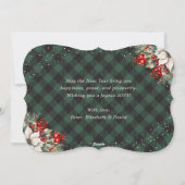Cartes Pour Fêtes Annuelles Green Plaid Botanical String Lights New Year Card (Dos)