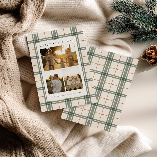 Cartes Pour Fêtes Annuelles Green Plaid Christmas Card with Photo