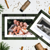 Cartes Pour Fêtes Annuelles Green Plaid Custom Two Horizontal Photo Noël