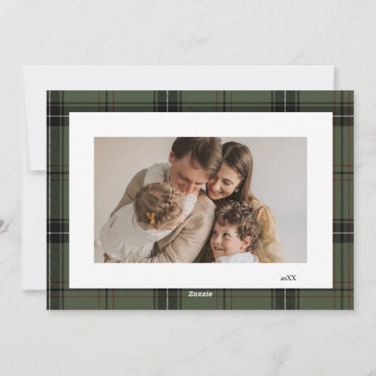 Cartes Pour Fêtes Annuelles Green Plaid Elegant Custom Two Photo Christmas (Dos)