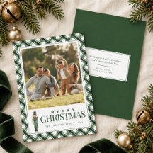 Green Plaid Nutcracker Family Photo Merry