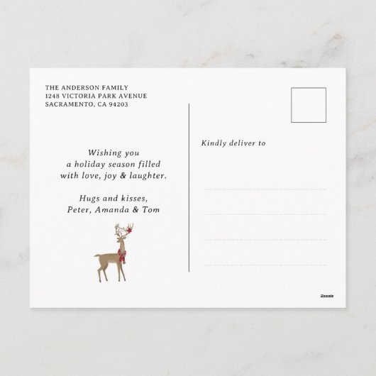 Cartes Pour Fêtes Annuelles Green Plaid Stars Reindeer Joyeux Noël (Dos)