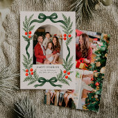 Cartes Pour Fêtes Annuelles Green Ribbon Holiday Card with Photo Grid on Back