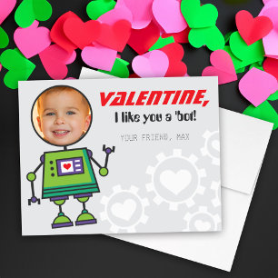 Cartes Pour Fêtes Annuelles Green Robot Valentines Day Boy Photo Classe