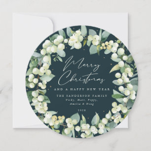 Cartes Pour Fêtes Annuelles Green Round Snowberry+Eucalyptus Christmas Wath
