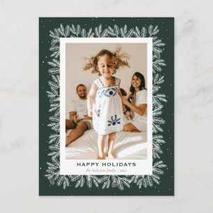 Cartes Pour Fêtes Annuelles Green Rustic Pine Snow Photo Happy