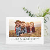 Cartes Pour Fêtes Annuelles Green Script Joyeux Noël Photo de vacances (Debout devant)