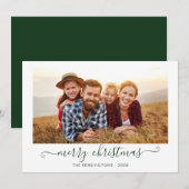 Cartes Pour Fêtes Annuelles Green Script Joyeux Noël Photo de vacances (Devant / Derrière)