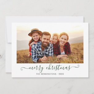Cartes Pour Fêtes Annuelles Green Script Joyeux Noël Photo de vacances