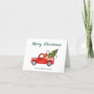 Cartes Pour Fêtes Annuelles Green Script Vintage Truck rouge Arbre de Noël