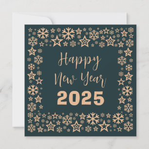 Cartes Pour Fêtes Annuelles Green Square wish card with a lot of golden stars