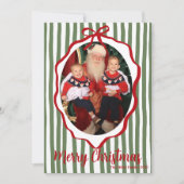 Cartes Pour Fêtes Annuelles Green Stripe & Red Ribbon Frame Christmas (Devant)