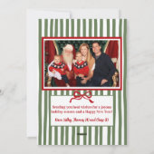 Cartes Pour Fêtes Annuelles Green Stripe & Red Ribbon Frame Christmas (Dos)