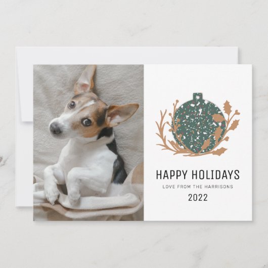 Cartes Pour Fêtes Annuelles Green Terrazzo Bauble Happy Holiday Dog Photo 2022 (Devant)
