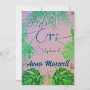 Cartes Pour Fêtes Annuelles Green Tropical Palm Baby shower Arrière - plan mod