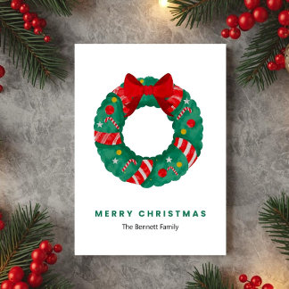 Cartes Pour Fêtes Annuelles Green Watercolor Wreath Christmas Card