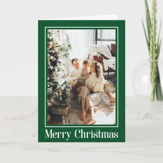 Cartes Pour Fêtes Annuelles Green White 2 photo Famille Joyeux Noël Script (Devant)