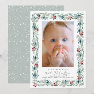 Cartes Pour Fêtes Annuelles Green Wreath Baby Nouvel An Photo Holiday Card