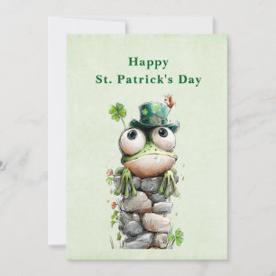 Cartes Pour Fêtes Annuelles Grenouille avec chapeau vert et trèfle Saint-Patri