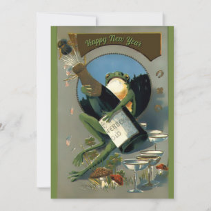 Cartes Pour Fêtes Annuelles Grenouille vintage avec Champagne Nouvel An