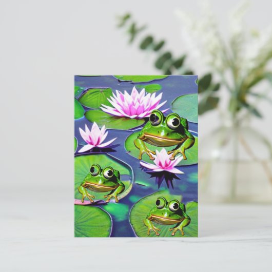Cartes Pour Fêtes Annuelles Grenouilles Lotus Et Lily Pad (Debout devant)