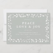 Cartes Pour Fêtes Annuelles Grey Green Holly Peace Love + Joy (Devant)