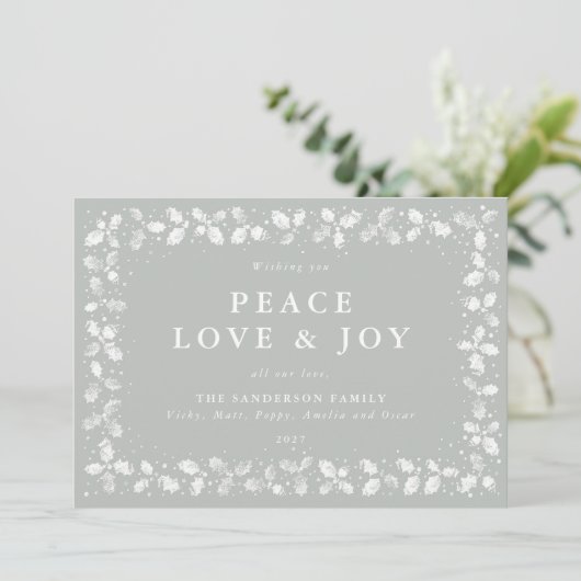 Cartes Pour Fêtes Annuelles Grey Green Holly Peace Love + Joy (Debout devant)