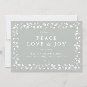 Cartes Pour Fêtes Annuelles Grey Green Holly Peace Love + Joy