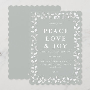 Cartes Pour Fêtes Annuelles Grey Green Holly Peace Love + Joy
