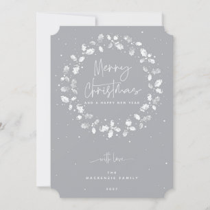 Cartes Pour Fêtes Annuelles Grey Joyeux Noël Holly Wreath